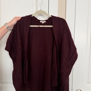 LOFT Open-Front Knit Poncho in Deep Wine